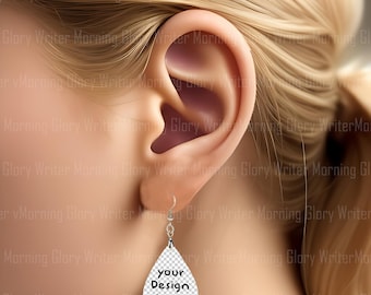 Träne Ohrring Mockup - blonde Frau PNG (Digitaler Download)