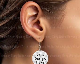 Brunette Round Earring Mockup Template, PNG (Digital Download)