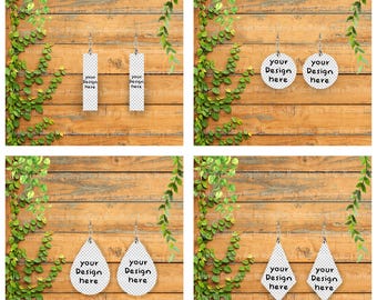 Pacchetto di mockup per orecchini a sublimazione: a goccia, rotondi, a diamante, rettangolari (download digitale PNG)