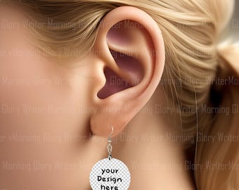 Round Earring Mockup, Blonde Model Template (PNG Digital Download)