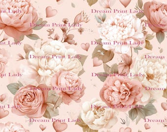 Seamless pattern Valentine, Peony Flowers, Soft Pink Flowers, Hearts, Stoffmuster, Love, Valentines Day, Cute Patterns