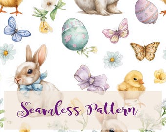 Seamless pattern Easter, Bunny, Chicks, Easter Eggs, Stoffmuster, Ostern, Ostermuster