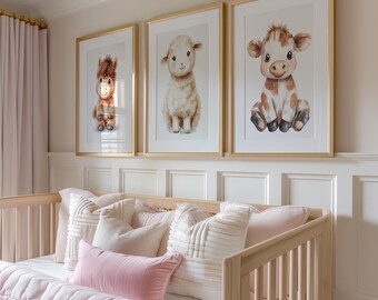 Children's room wall poster: Farm, farm animals, baby sheep, horse, vintage farm, children's room decor, vintage farm, DIGITAL DOWNLOAD