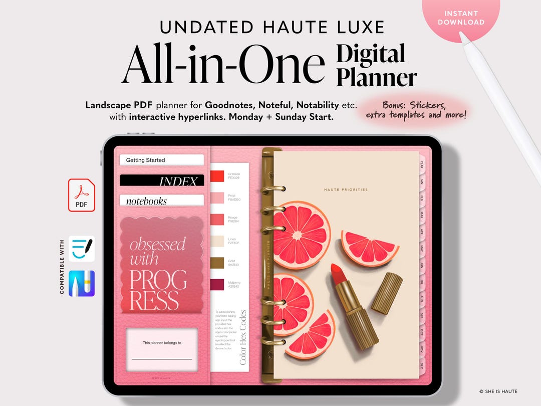 Undated Haute Luxe Digital Planner for Ipad, Goodnotes & Noteful ...
