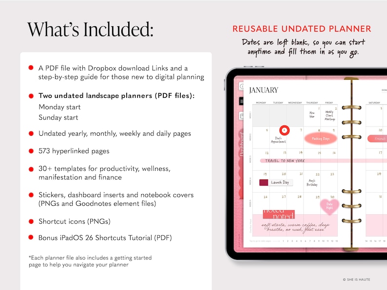 Undated Haute Luxe Digital Planner for Ipad, Goodnotes & Noteful ...