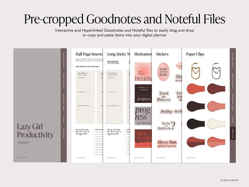 Lazy Girl Productivity Toolkit for Digital Planners: Inserts, Stickers, Cards (PNGs, GoodNotes and Noteful Files) (Digital Download) image 7