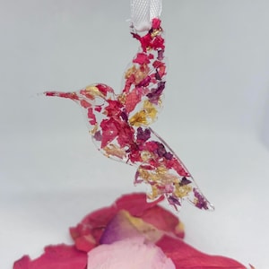 Custom Hummingbird Ornament: Handmade Pressed Flower Petal Keepsake