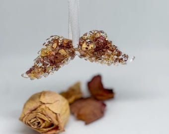 Adorno de ala de ángel personalizado: recuerdo conmemorativo de flores prensadas