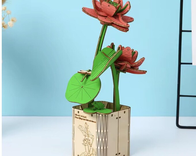 Wooden 3D Red Lotus Puzzle – DIY Floral Model Kit for Crafters + Decor ...