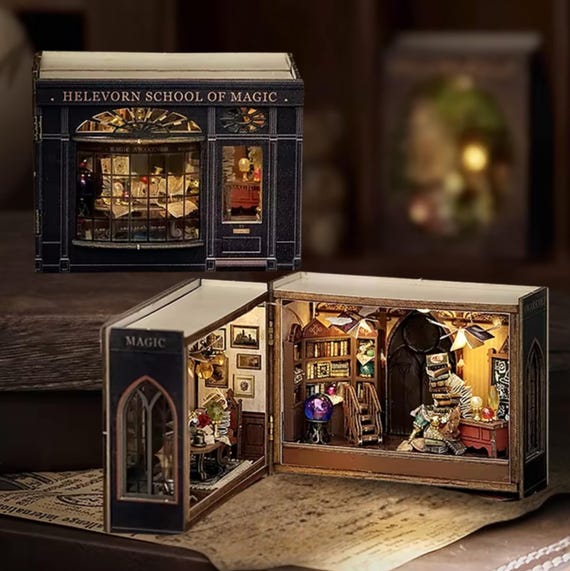 DIY Miniature Magic School Kit: Wooden Book Nook Craft Project