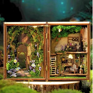 Zestaw do samodzielnego wykonania miniaturowego domku Forest Wonderland z oświetleniem LED Drewniany zestaw do rękodzieła dla dorosłych Miniaturowa diorama Prezent dla majsterkowiczów i hobbystów