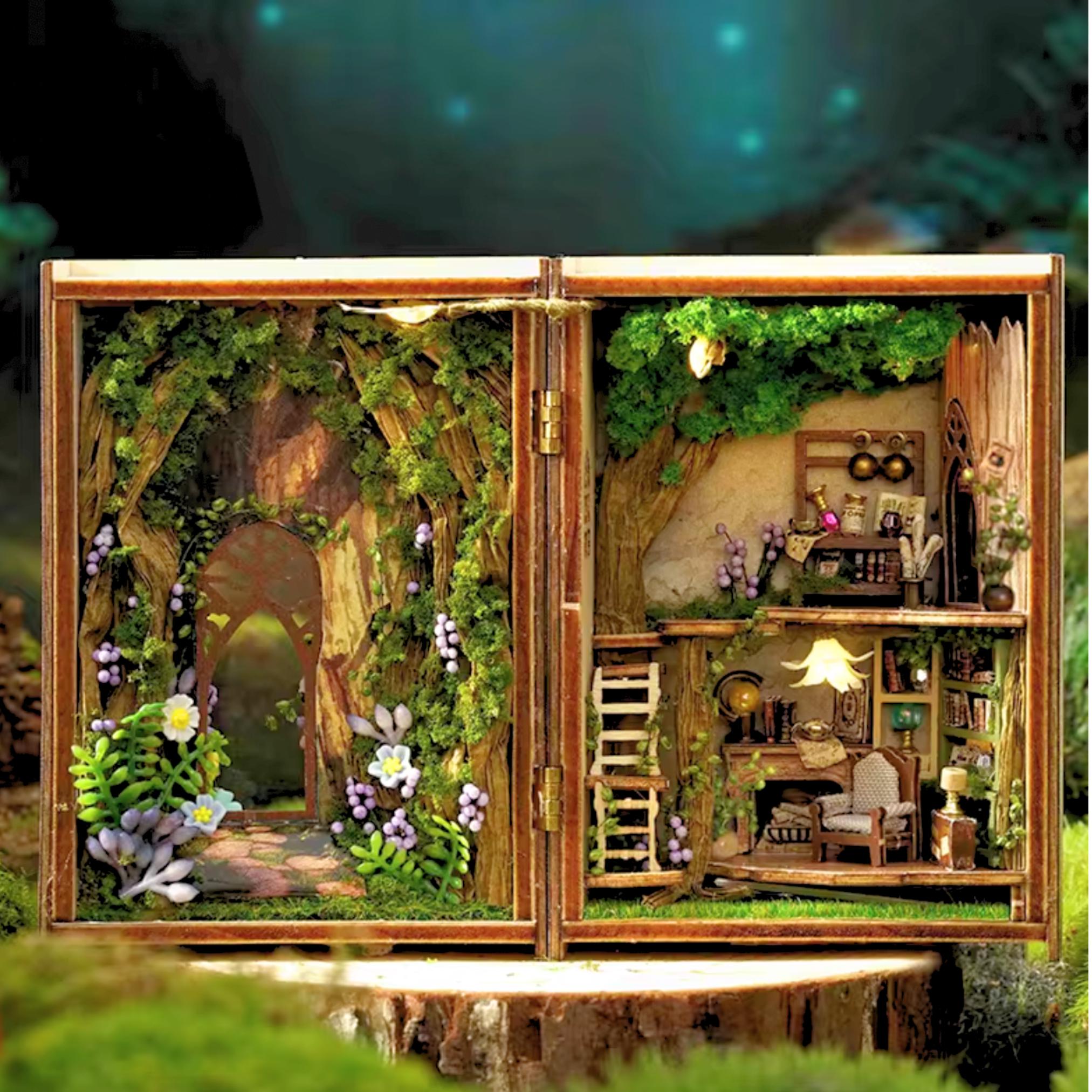 STRUCWOOD Kit de maison miniature 3D en bois pour coin de livres, décoration d'étagère, serre-livres, maison de poupée pour adultes