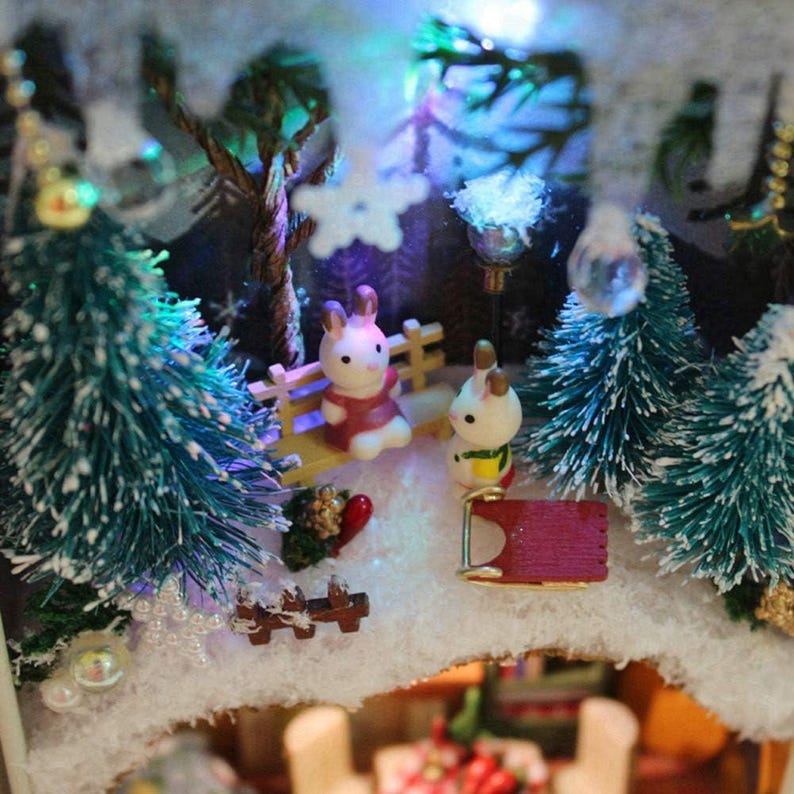 Snow Dream Tin Scene Cozy Miniature Rabbit Winter Wonderland DIY Craft ...