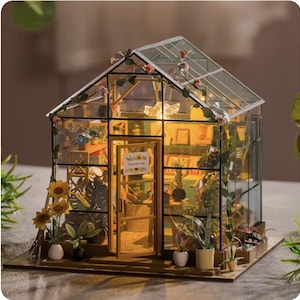 Sunflower Miniature Greenhouse Kit DIY Flower House 1:24 Scale Wooden Model Craft Kit for Adults Garden Lovers & Crafters