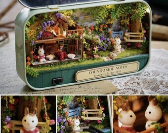 Countryside Notes Tiny Tin Scene – Rabbits in a Garden DIY