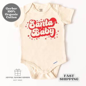 Santa Baby Gerber Organic Cotton Onesie Holiday Baby Outfit Cute First Christmas Boys and Girls Newborn Vintage Bodysuit Sleeper Gift
