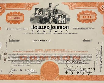 Certificato azionario Howard Johnson