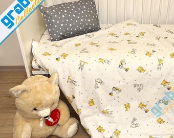 100% コットンポプリン寝具セット ベビーベッド用 掛け布団カバー&枕カバー 100 cm x 135 cm