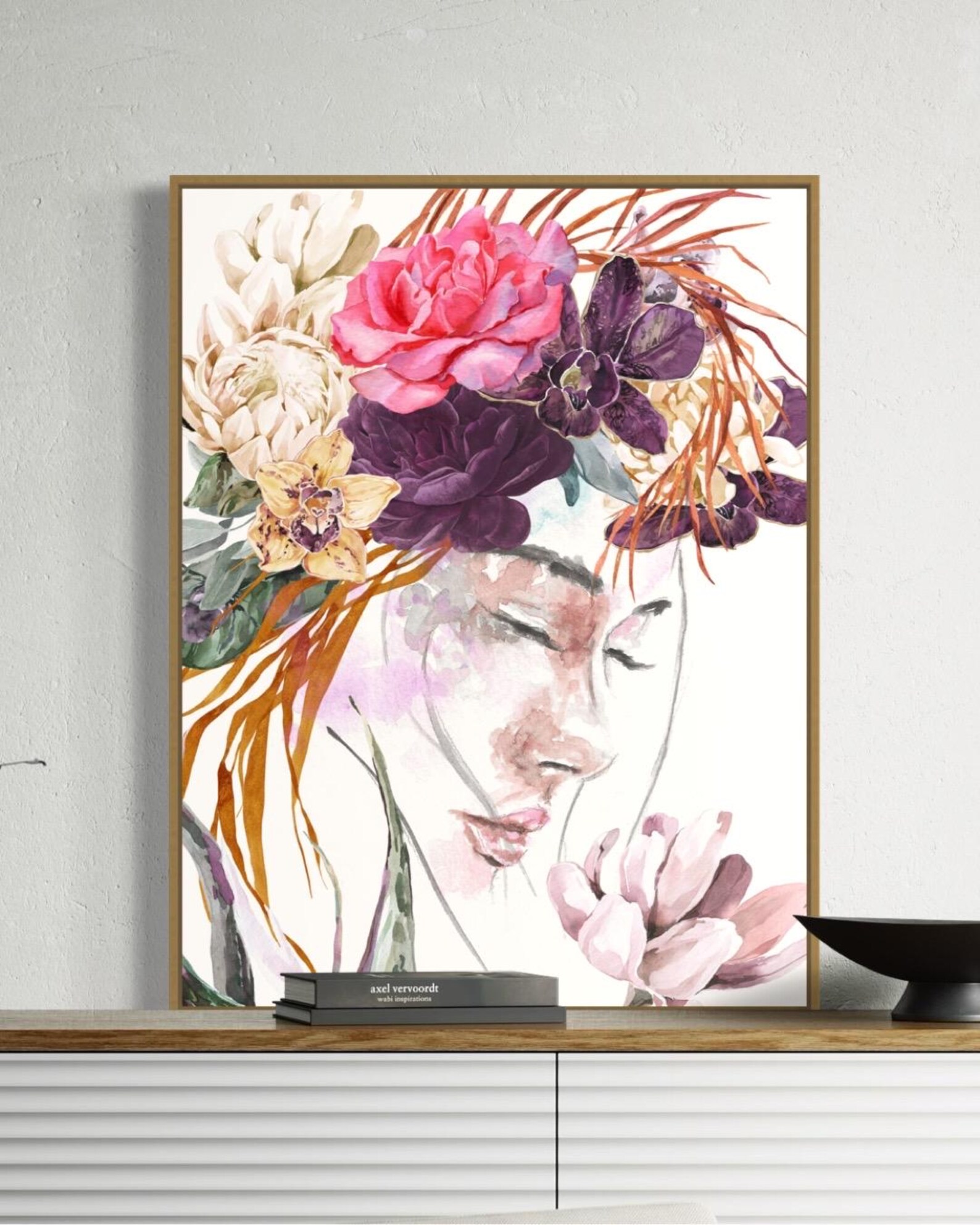 Floral Portrait Art Print | Woman With Flower Crown | Feminine Wall ...