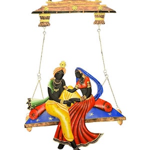 Handmade Radha Krishna On A Swing Metal Wall Hanging