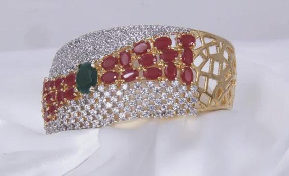 Multi Ruby and Emerald American Diamond Gold Plat… - image 3