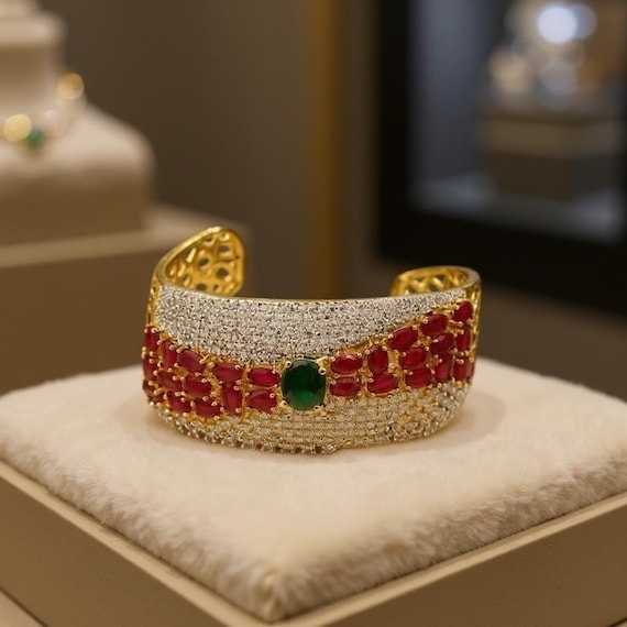 Multi Ruby and Emerald American Diamond Gold Plat… - image 1