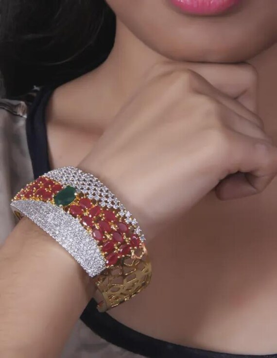 Multi Ruby and Emerald American Diamond Gold Plat… - image 4