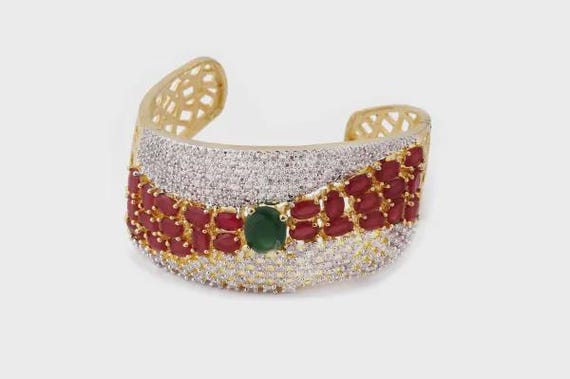 Multi Ruby and Emerald American Diamond Gold Plat… - image 2