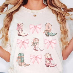 Coquette Cowgirl T-Shirt Bow Shirt Comfort Colors Western Trending Shirt Coquette Aesthetic Cute Mom Gift Pink Bow tshirt Coquette Bow Tee