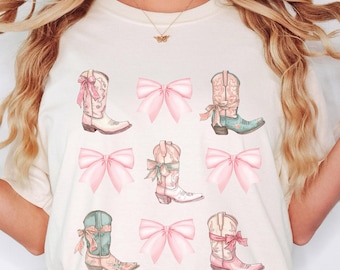 Coquette Cowgirl T-Shirt Bow Shirt Comfort Colors Western Trending Shirt Coquette Aesthetic Cute Mom Gift Pink Bow tshirt Coquette Bow Tee