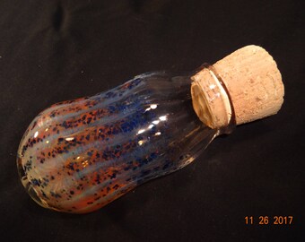 Blue and GreenLined Jar With Cork