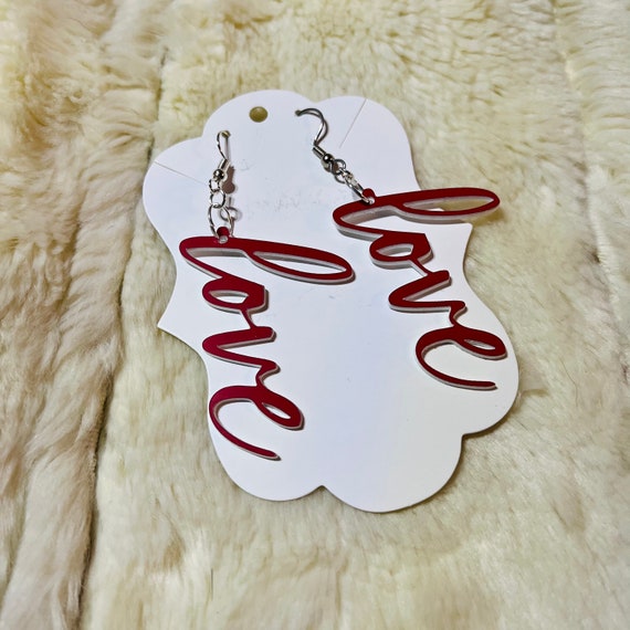 LOVE Script Cursive Valentine’s Day Laser Engraved Dangle Pierced Earrings