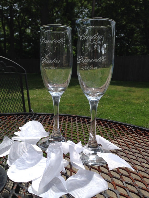 Set of 2 Laser Engraved Champagne Flutes