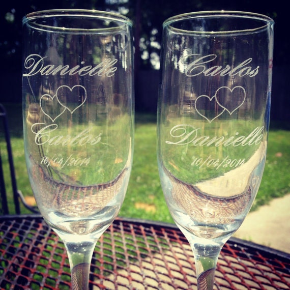 Set of 2 Laser Engraved Champagne Flutes