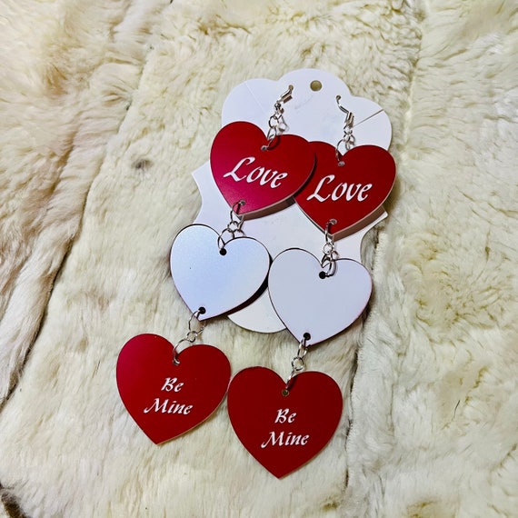 LOVE Be Mine Valentine’s Day Heart Dangle Pierced Earrings