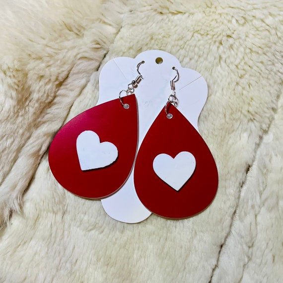 Laser Engraved Valentine’s Day Heart Dangle Pierced Earrings