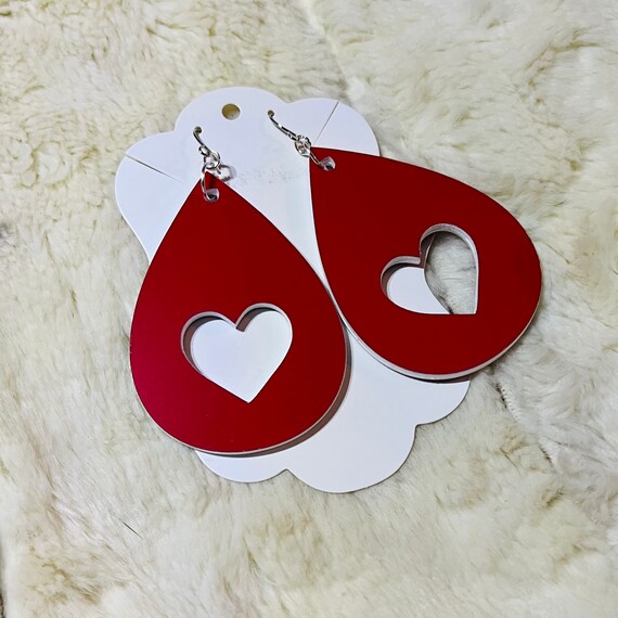 Heart Cutout Love Valentine’s Day Laser Engraved Dangle Pierced Earrings