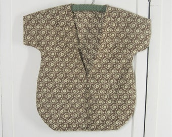 Vintage Dress Shape Clothespin Holder Or Laundry Bag w/ Crochet Covered Wood Hanger, 40s 50s Brown Floral Cotton, Charming Storage Bag