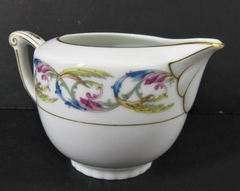 1940s Creamer Aladdin Acanthus Occupied Japan Vintage Multi Color Leaves & Gold Trim Fine China Dinnerware, Discontinued Replacement