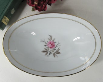 Noritake Oval Bowl Daryl 5510 Vintage 50s Fine China, Pink Rose Simple Pattern, Japan US Pat. Pend. Discontinued Serving Dish, #1