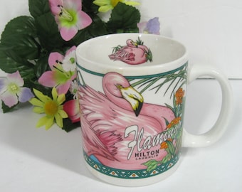 1996 Souvenir Mug Flamingo Hilton Hotel & Casino Laughlin Nv., Flock of Pink Flamingos Design, Vintage Coffee Tea Cup, Defunct Casino