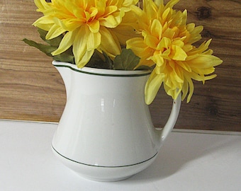 1950s Creamer Shenango Vintage Restaurant Ware G-14 White w/ Green Bands 4.5" Pitcher
