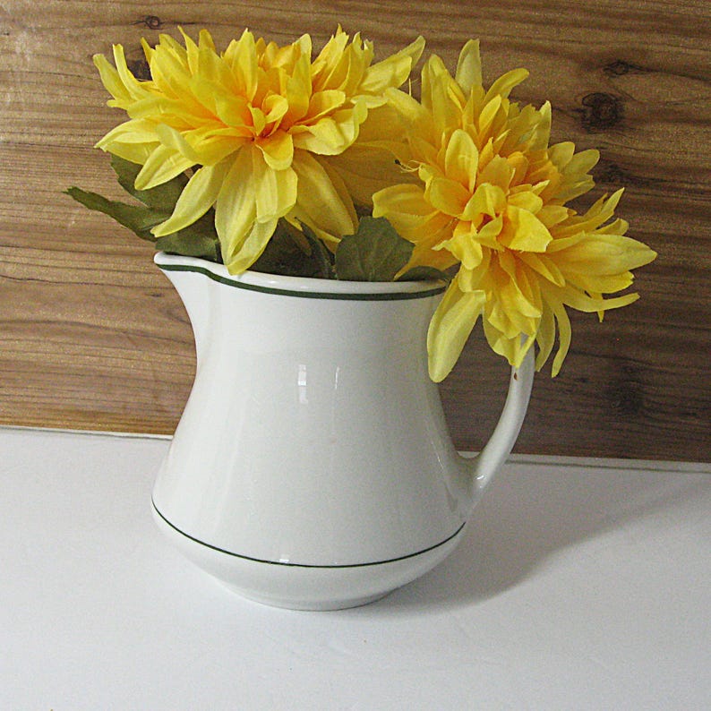 1950s Creamer Shenango Vintage Restaurant Ware G-14 White w/ Green Bands 4.5" Pitcher