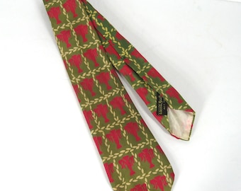 1950s Vintage Woolf Bros. Silk Necktie, Green Red Urn Pattern, Wide Tie