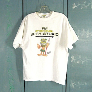 Vintage T Shirt, I'm Fishing With Stupid, 90s Cotton Tiki Man Graphic Tee Large image 1