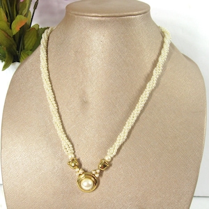 Vintage Marvella Creamy Faux Seed Pearl Necklace, Twisted Strands, Drop Pendant, 1970s Signed Jewelry