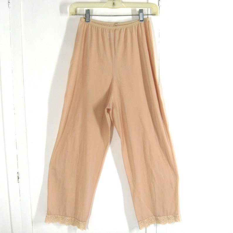 Vintage Pettipants Ankle Length, Vassarette Nude/Beige Nylon Underneath It All Pants Liner Size 6, USA Made
