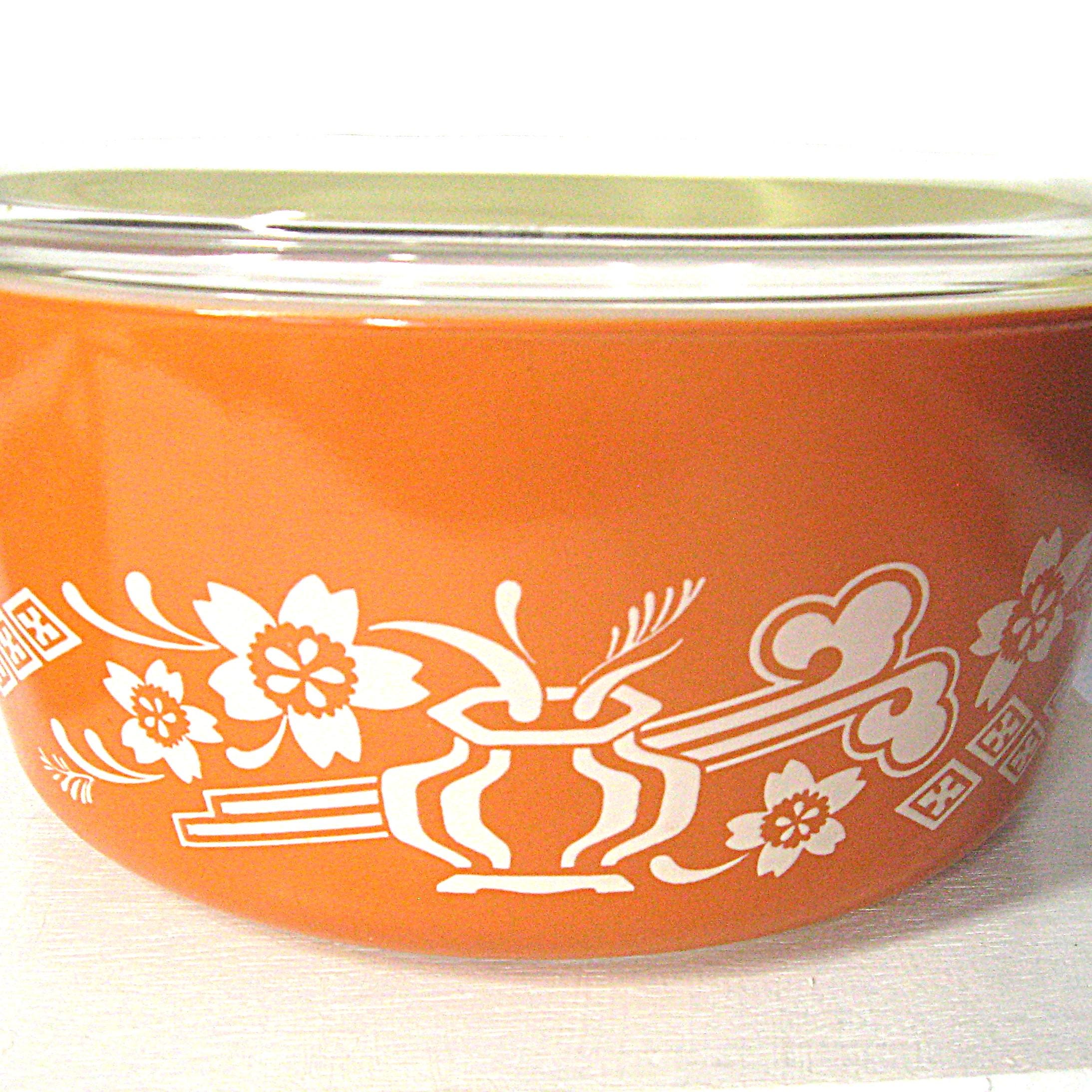 Vintage Pyrex Orange Dynasty 2.5 Qt Casserole W/ Lid & Bamboo