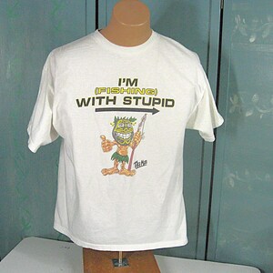 Vintage T Shirt, I'm Fishing With Stupid, 90s Cotton Tiki Man Graphic Tee Large image 3
