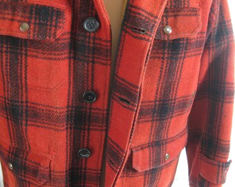 Vintage 1950's / 1960's Unisex Buffalo Plaid Heavy Zip up